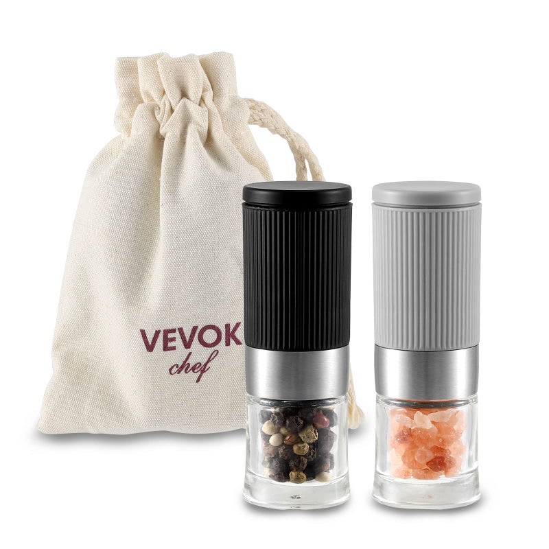 VEVOK CHEF Mini Salt and Pepper Grinder Set  Small Tiny Adjustable Coarseness Ceramic Salt Grinder with Funnel and Bag Portable Handy Spice Pepper Mill Shaker For Outdoor Party Lunch Bag Kitchen - Image 1